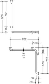 HEWI Dusch- und Wannenhandlauf Serie 801 senfgelb 762 x 900 mm – Eckwandbügel mit Stahlkern