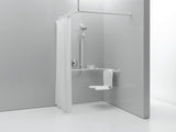 HEWI Vorhangstange Serie 801 mit Duschvorhang 900 x 900 mm, senfgelb, kürzbar
