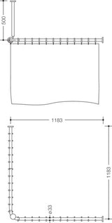 HEWI Vorhangstange Serie 801 mit Duschvorhang 1200 x 1200 mm, 24 Ringe, senfgelb