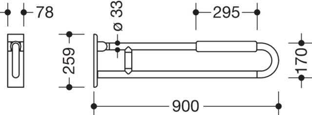 HEWI Stützklappgriff Serie 801, 900 mm, mit Armpolster senfgelb, bis 150 kg belastbar