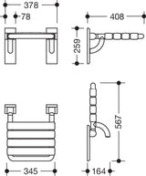 HEWI Klappsitz Serie 801 mit Gabelgelenk – Wandmontage, koralle, 150 kg belastbar