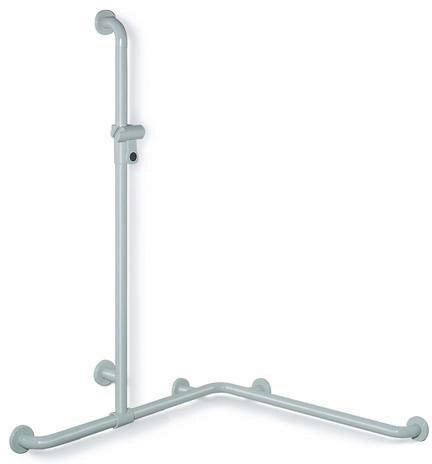 HEWI Dusch- und Wannenhandlauf Serie 801, senfgelb, 1250 mm senkrecht, 762 mm waagerecht, mit Brausehalterstange