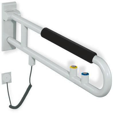 HEWI Stützklappgriff Serie 801 drehbar mit WC-Spül- und Funktionstaste, senfgelb, 700 mm