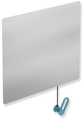 HEWI Kippspiegel Serie 801 mit Seilumlenkung, 600 mm breit, senfgelb – Neigung bis 28°