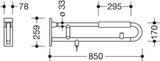 HEWI Stützklappgriff Serie 801 drehbar mit WC-Spülauslösung und Armpolster, 850 mm, Senfgelb