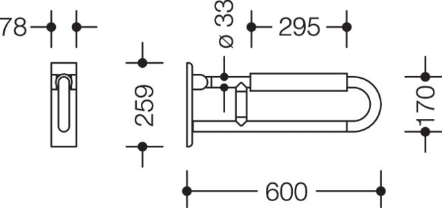 HEWI Stützklappgriff Serie 801 drehbar 600 mm mit Armpolster senfgelb – Wandmontage, 150 kg
