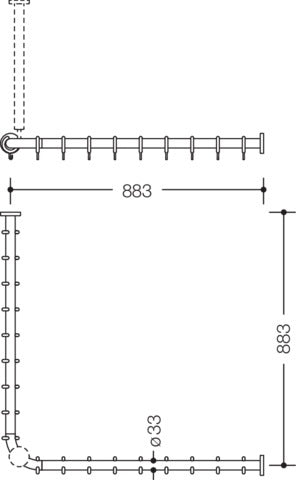 HEWI Vorhangstange Serie 801 900 x 900 mm senfgelb mit 18 Ringen – kürzbar