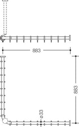 HEWI Vorhangstange Serie 801 900 x 900 mm senfgelb mit 18 Ringen – kürzbar