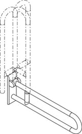 HEWI Stützklappgriff Serie 801 drehbar 750 mm senfgelb – Wandmontage, 150 kg belastbar