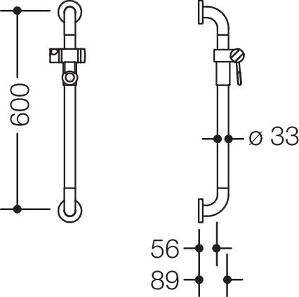 HEWI Brausehalterstange Serie 801, 600 mm Achsmaß, senfgelb, mit Brausehalter und Stahlkern