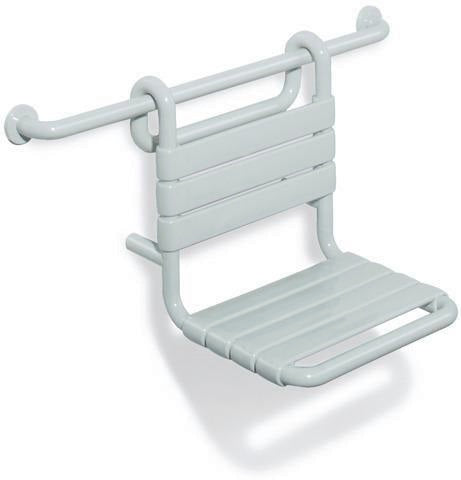 HEWI Einhängesitz Serie 801 senfgelb – bis 150 kg, mit Rückenlehne, für Duschhandläufe