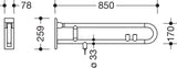 HEWI Stützklappgriff Serie 801 E-Ausführung mit Spül- und Funktionstaste in Senfgelb, 850 mm