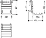 HEWI Einhängesitz Serie 801 senfgelb – bis 150 kg, mit Rückenlehne, für Duschhandläufe