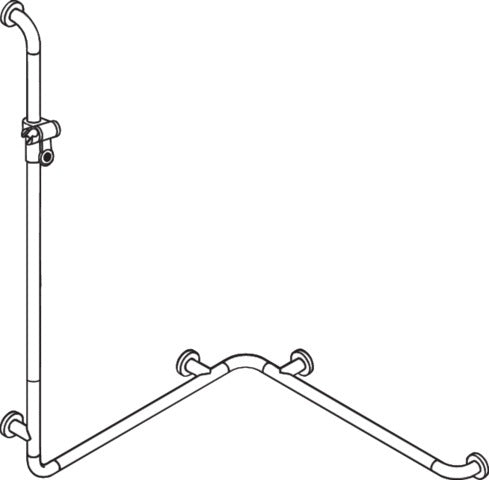 HEWI Duschhandlauf Serie 801 mit Brausehalterstange, senfgelb, 1250 x 762 mm, Polyamid mit Stahlkern
