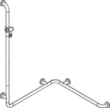 HEWI Duschhandlauf Serie 801 mit Brausehalterstange, senfgelb, 1250 x 762 mm, Polyamid mit Stahlkern