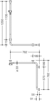 HEWI Duschhandlauf Serie 801 mit Brausehalterstange, senfgelb, 1250 x 762 mm, Polyamid mit Stahlkern