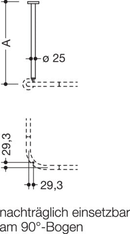 HEWI Deckenabhängung System 900, 25 mm, matt geschliffen, 301–1500 mm, kürzbar