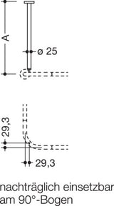 HEWI Deckenabhängung System 900, 25 mm, matt geschliffen, 301–1500 mm, kürzbar