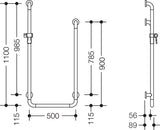 HEWI Duschhandlauf U-Form Serie 801 senfgelb mit Brausehalter, 1100 x 500 x 900 mm