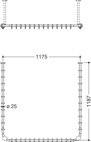 HEWI Vorhangstange System 900 U-förmig 1187 mm Schwarz tiefmatt mit 34 Ringen