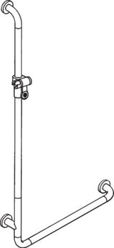 HEWI Winkelgriff Serie 801 mit Brausehalter, 1250 x 600 mm, senfgelb, Polyamid/Stahl