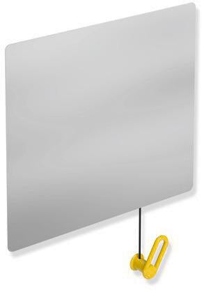 HEWI Kippspiegel Serie 801 mit Seilumlenkung, 600 mm breit, senfgelb – Neigung bis 28°