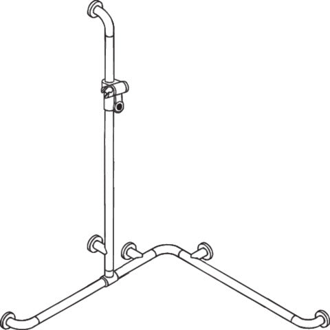 HEWI Dusch- und Wannenhandlauf Serie 801 mit Brausehalterstange, senfgelb, 1100 x 762 mm – Eckmontage