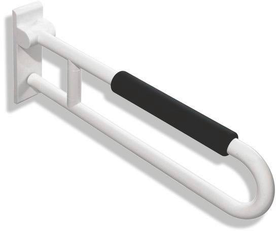 HEWI Stützklappgriff Serie 801 drehbar 600 mm mit Armpolster senfgelb – Wandmontage, 150 kg