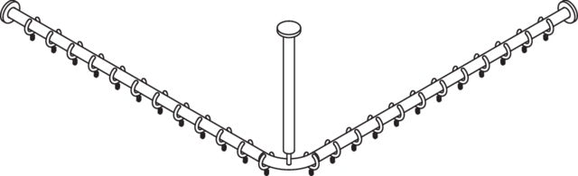 HEWI Vorhangstange Serie 801, 90° Ecke, 20 Ringe, Deckenabhängung, koralle, kürzbar