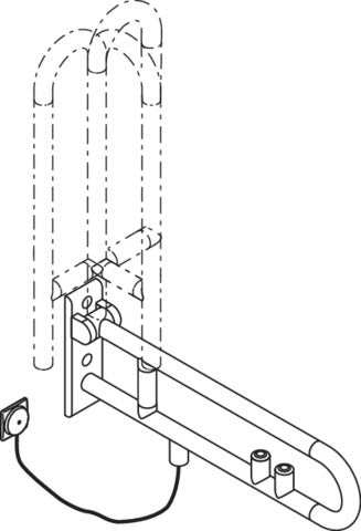 HEWI Stützklappgriff Serie 801 drehbar mit WC-Spül- und Funktionstaste, 700 mm, Senfgelb