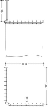 HEWI Vorhangstange Serie 801 mit Duschvorhang 900 x 900 mm, senfgelb, kürzbar