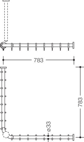 HEWI Vorhangstange Serie 801 Eckform 800 x 800 mm mit 16 Ringen senfgelb
