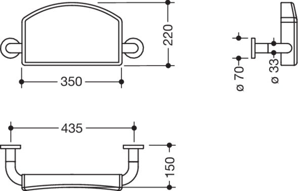 HEWI Rückenstütze Serie 801 senfgelb – Wandmontage, 350 mm, mit Stahlkern