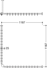 HEWI Vorhangstange System 900 1187 x 1187 mm, 24 Ringe, schwarz tiefmatt – Eckform, Edelstahl