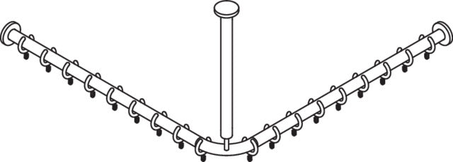 HEWI Vorhangstange Serie 801 mit Deckenabhängung, 900 x 900 mm, 18 Ringe, senfgelb