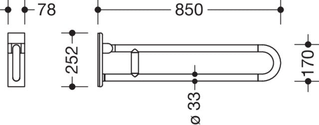 HEWI Mobiler Stützklappgriff Serie 801, drehbar, 850 mm, senfgelb – Wandmontage, 150 kg
