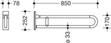 HEWI Mobiler Stützklappgriff Serie 801, drehbar, 850 mm, senfgelb – Wandmontage, 150 kg