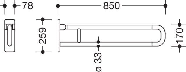 HEWI Stützklappgriff Serie 801, 850 mm, senfgelb – Belastbar bis 100 kg, hochklappbar