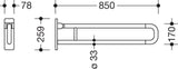 HEWI Stützklappgriff Serie 801, 850 mm, senfgelb – Belastbar bis 100 kg, hochklappbar