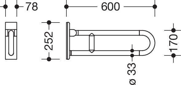 HEWI Mobiler Stützklappgriff Serie 801, drehbar, 600 mm, Senfgelb – Wandmontage