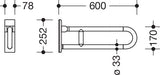 HEWI Mobiler Stützklappgriff Serie 801, drehbar, 600 mm, Senfgelb – Wandmontage