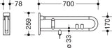 HEWI Stützklappgriff Serie 801 E-Ausführung mit WC-Spül- und Funktionstaste, 700 mm, Senfgelb