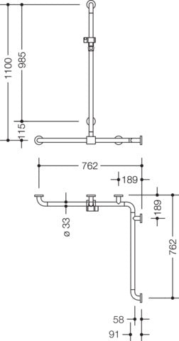 HEWI Dusch- und Wannenhandlauf Serie 801 senfgelb, 1100 mm, mit verschiebbarer Brausehalterstange
