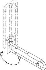 HEWI Stützklappgriff Serie 801 drehbar mit WC-Spülauslösung und Armpolster, 850 mm, Senfgelb