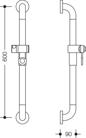 HEWI Brausehalterstange Serie 477, 600 mm, senfgelb – stufenlos verstellbarer Brausehalter