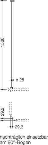 HEWI Deckenabhängung System 900, 1500 mm, schwarz tiefmatt – rostfreier Stahl, kürzbar