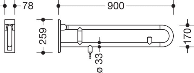 HEWI Stützklappgriff Serie 801 E-Ausführung mit WC-Spülauslösung, 900 mm, Senfgelb