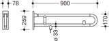 HEWI Stützklappgriff Serie 801 drehbar mit WC-Spülung, 900 mm, Senfgelb