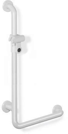HEWI Winkelgriff Serie 801 mit Brausehalter, 1100 x 600 mm, senfgelb – Stahlkern, verdeckte Wandmontage