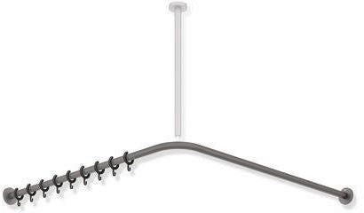 HEWI Vorhangstange System 900 1187 x 1187 mm, 24 Ringe, schwarz tiefmatt – Eckform, Edelstahl